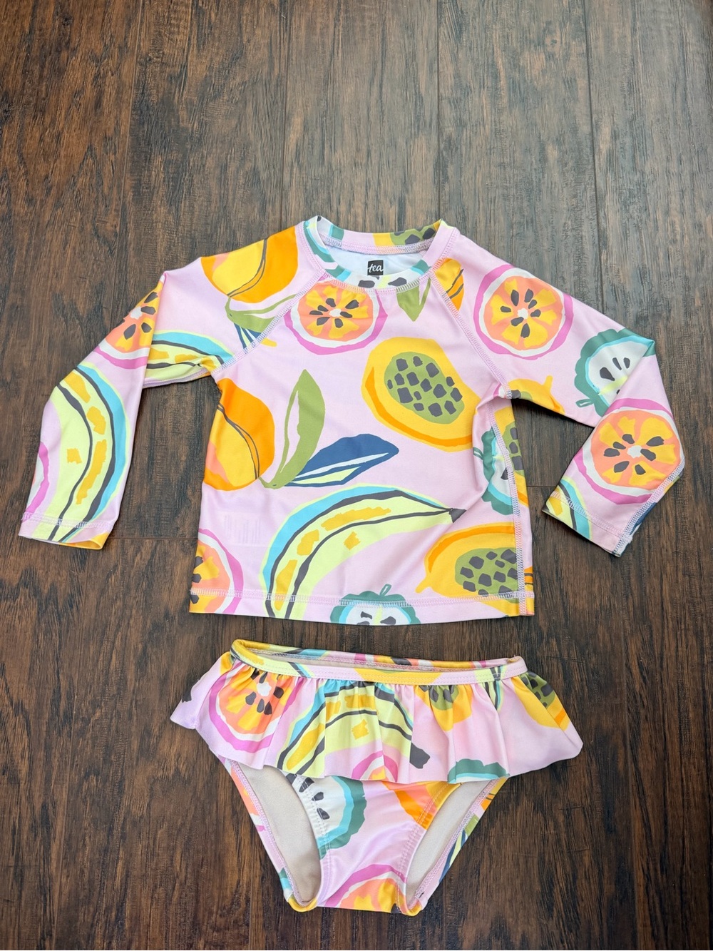 Tea Collection Pink Tropical Fruit Rashguard Swim Set Sz 18-24 Mo